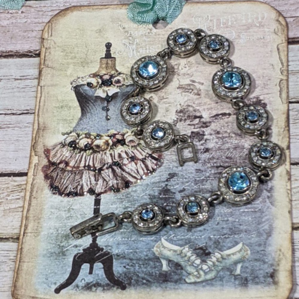 VTG Faux Blue Topaz Rhinestone Deco Style Bracelet